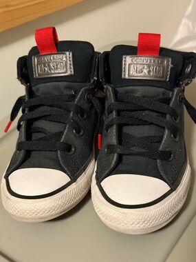 Converse Kids Black Canvas High-Top Sneakers with Red Pull Tabs